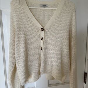 Madewell Cream Cardigan Sweater with Textured Knit